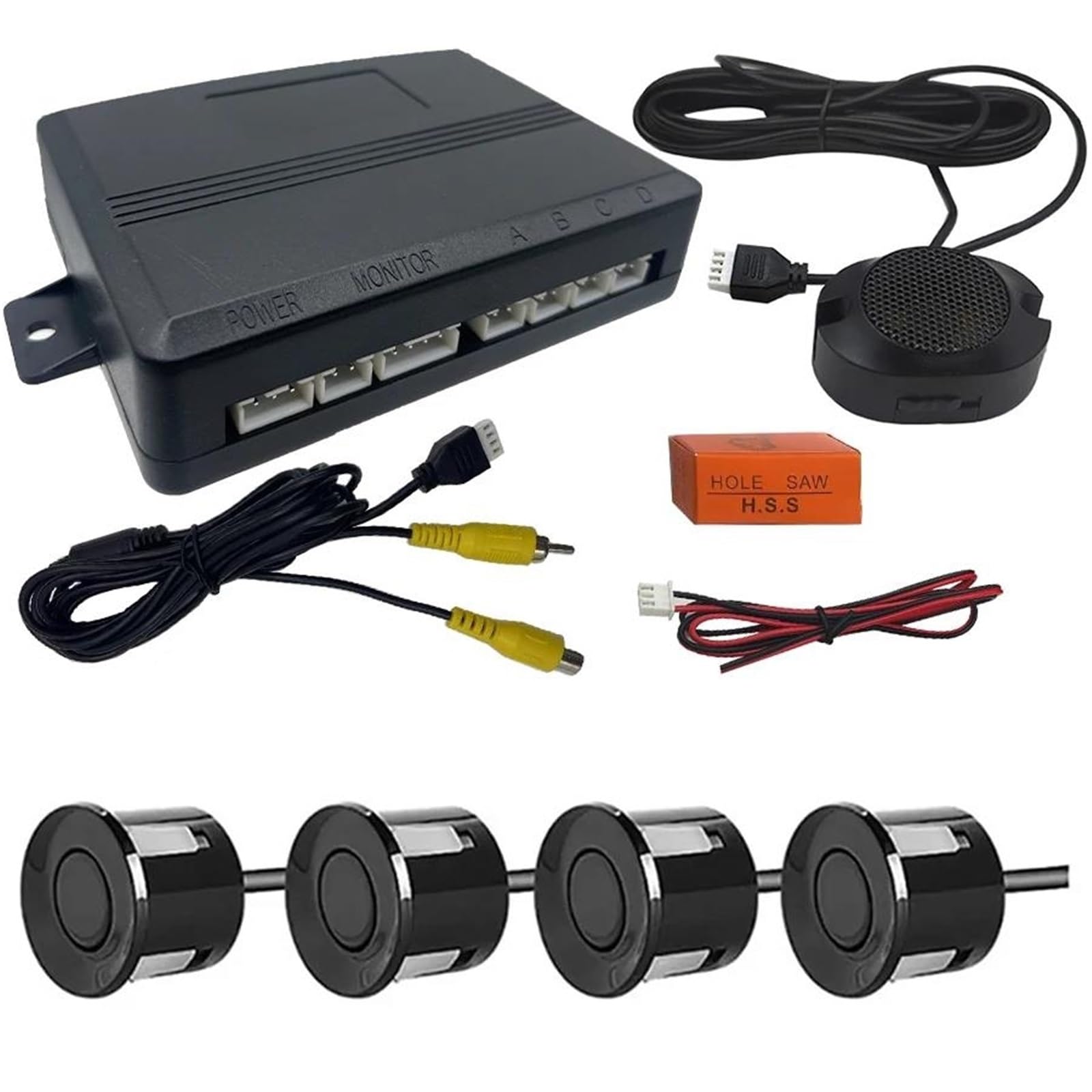 Sensor aparcamiento delantero trasero Sensor de aparcamiento con vídeo AHD/CVBS, Detector asistencia Radar respaldo inverso cámara Monitor, 22mm(Negro)