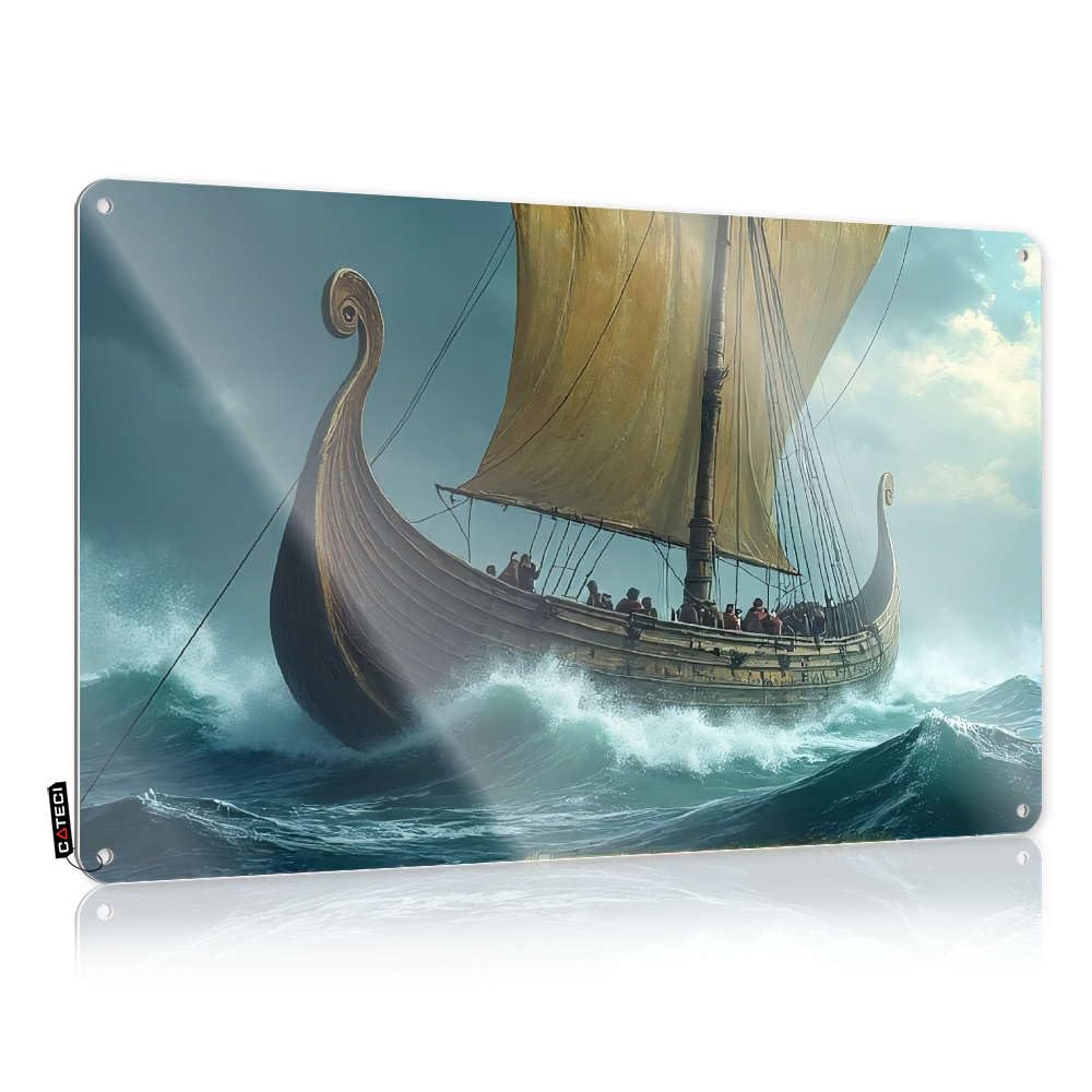 Viking Ship Sailing Through Stormy Seas. Rustic Decore - Retro Wall Art Gift For Fisherman Hanging Wall Decor(20X30CM)