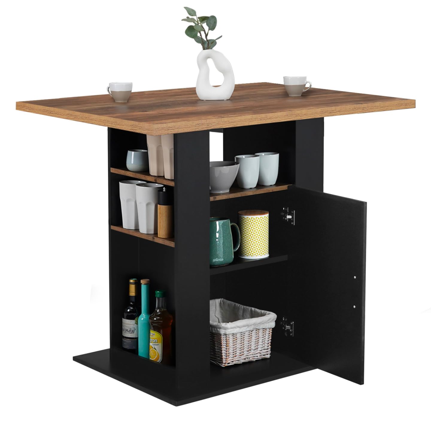 IDMarket - Ilot central UGO 110 cm madera negra y efecto madera oscura HAWKINS con almacenamiento