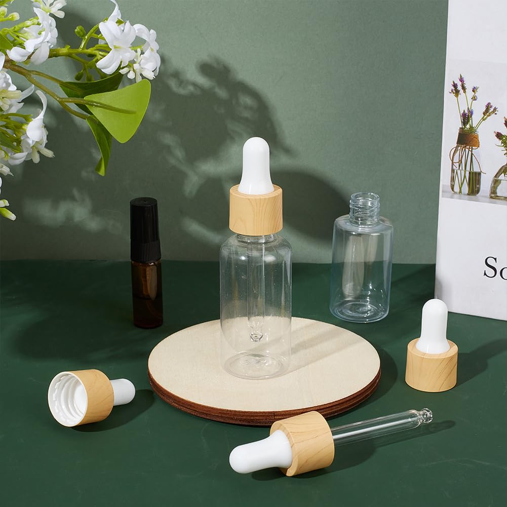 BENECREAT 10 set Contagocce In Vetro, Contagocce per Olio con Coperchio Rotante A Pressione Da 20 ml, Pipetta Contagocce In Vetro con Venature In Finto Legno per Flaconi di Olio Essenziale
