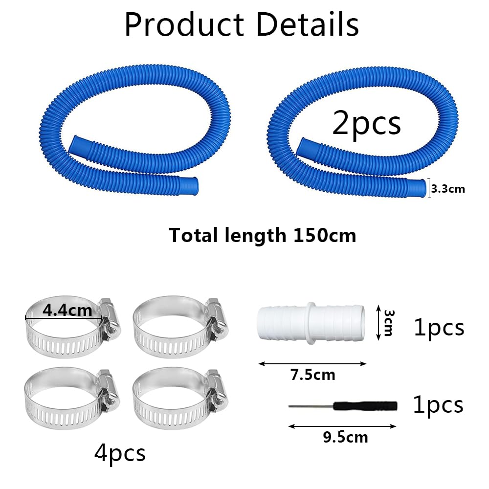 HuaMuDM Pack of 2 Pool Hose 32 mm with 4 Safety Clips and 1 Hose Connector, Pool Hose - Image 2
