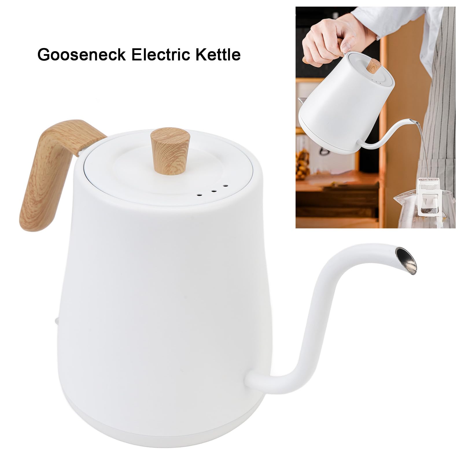 Hervidor Eléctrico de Cuello de Cisne, 1000 W, 800 Ml, Tetera de Acero Inoxidable 304 con Control de Flujo Preciso, Ergonómico, Apagado Automático, (Enchufe europeo 220V)