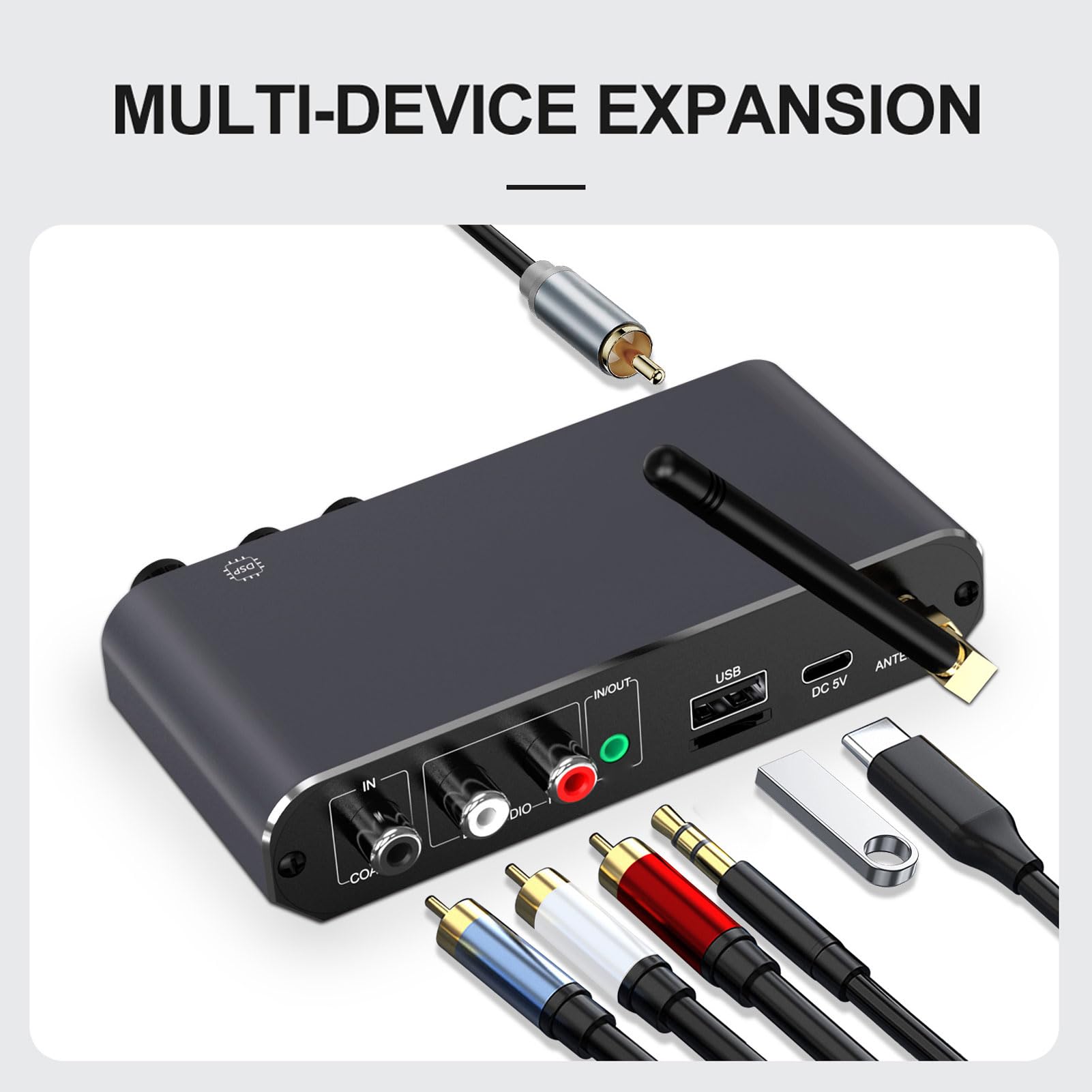 Sxhlseller Récepteur Bluetooth 5.1 pour Home Stéréo, Adaptateur Audio à Faible Latence et HD, Récepteur D'émetteur Bluetooth de Musique sans Fil HiFi avec RC A Coaxial AUX 3,5 Mm, Contrôle