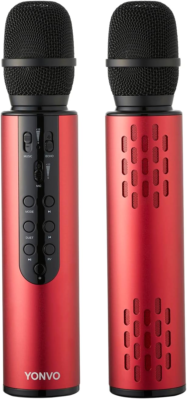 Bluetooth 5.3 Wireless Karaoke Microphone, Portable Handheld Mic with 10W Speakers, Clear Vocals & Echo, Home Party Karaoke Machine, Gift for Teens & Women (Red) (Red)