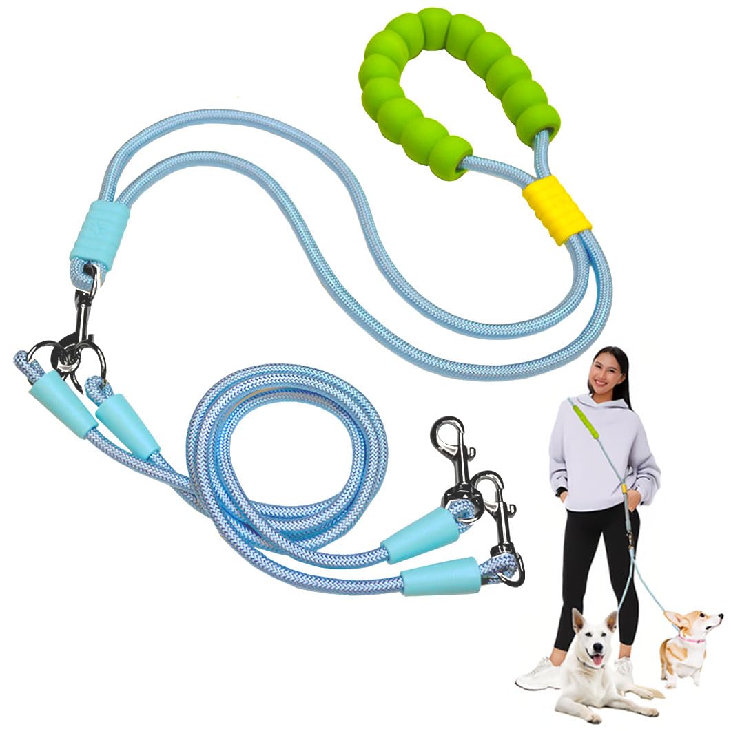 Hands Free Double Dog Leash for Two Dogs, Fit for Small and Medium Breeds, Adjustable Split Leads, Double Leash with Padded Handles