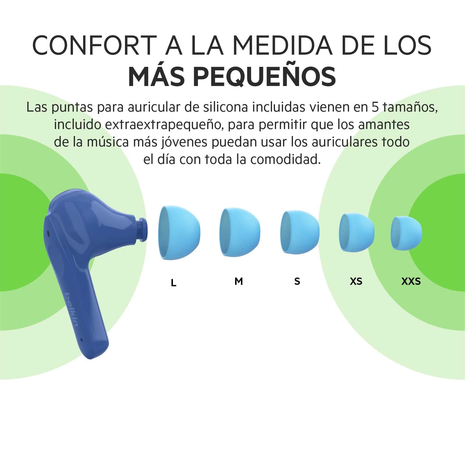Belkin SOUNDFORM Nano, auriculares True Wireless para niños, volumen limitado a 85 dB, enseñanza virtual, certificación IPX5, 24 horas de autonomía, para iPhone, iPad, Kindle, Pixel y otros, azules