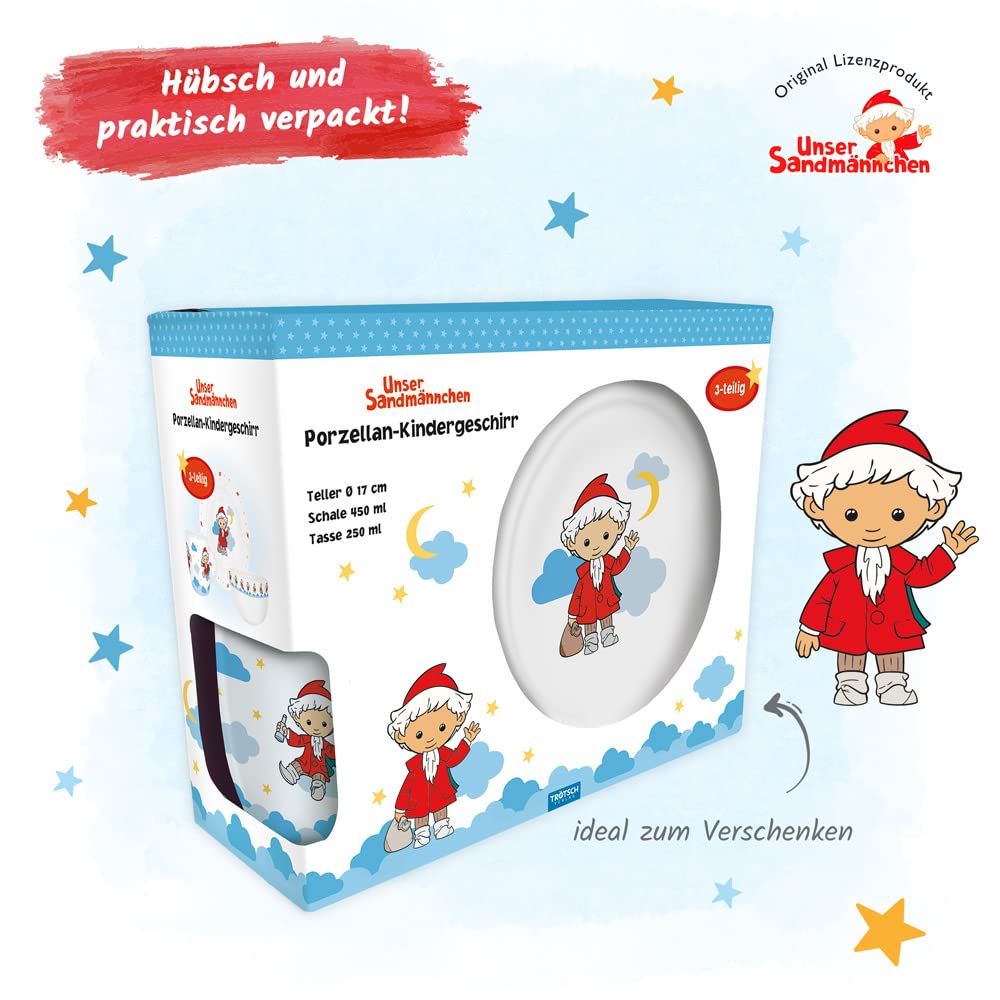 Trötsch Unser Sandmännchen Geschirrset aus Porzellan: Geschirr für Kinder Kindergeschirr Geschenk Geschenkidee Geschirrset Unser Sandmännchen Sonstiges Zubehör