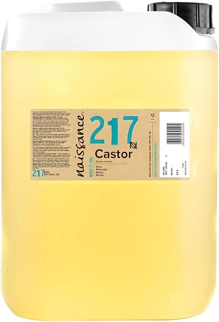Naissance Cold Pressed Castor Oil (no. 217) 5 Litres (5l) - 100% Pure For Eyelashes, Hair, Eyebrows, Beard Growth - Moisturiser For Nails and Skin  Oil for Massage - Vegan, Hexane Free, No GMO