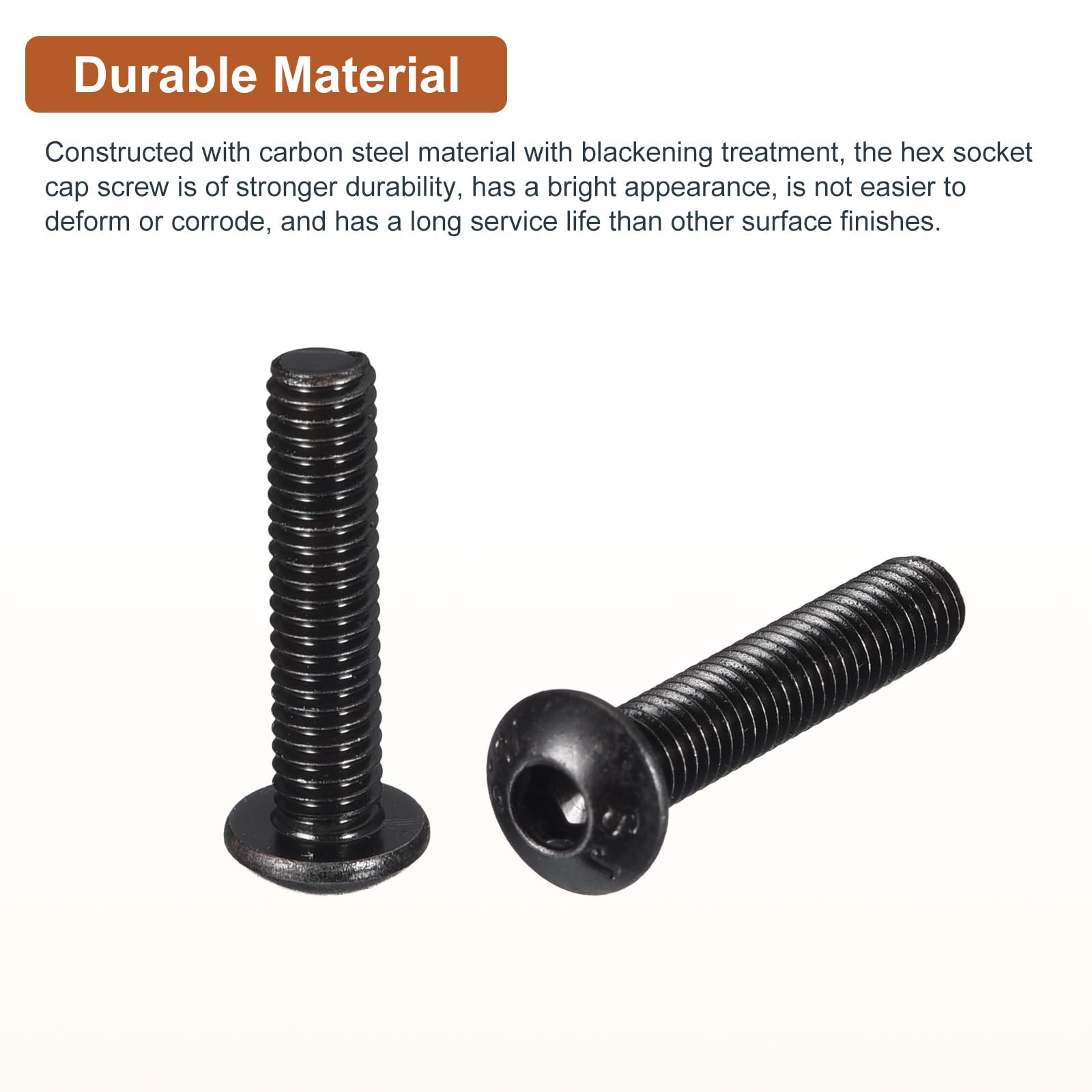 DTGN M4-0.7x20mm Button Head Socket Cap Screws - 60Pack - Good for Machine - Carbon Steel Black Oxide - Hex Drive Full Thread Fasteners - Image 3