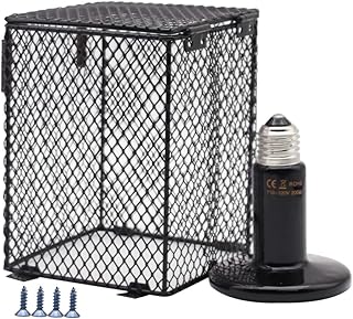 Reptile Lampshade Heating Lamp Shade 100W Ceramic Lamp & Cubiod Heater Guard Anti Scald for Lizards Spider and Amphibians Tortoises Gecko