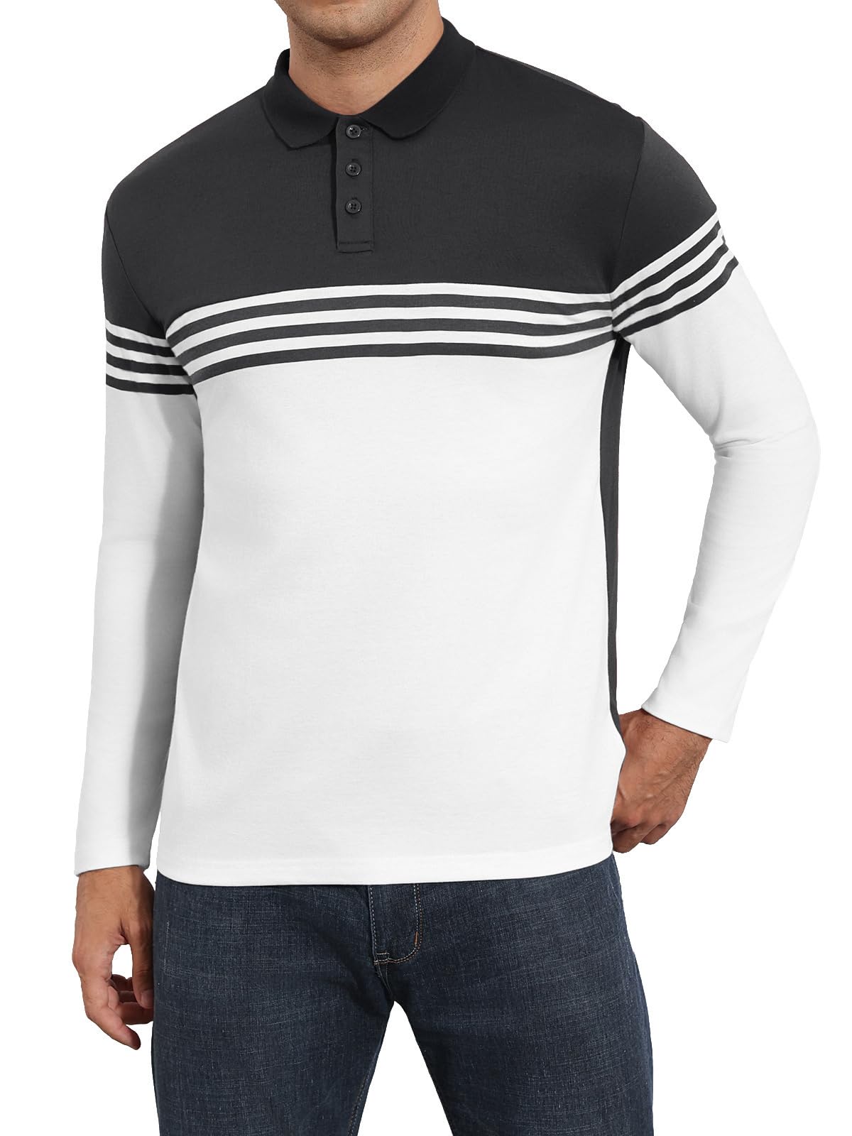 Angbater Men's Polo Shirts Long Sleeve Vintage Striped Golf Polo Ca...