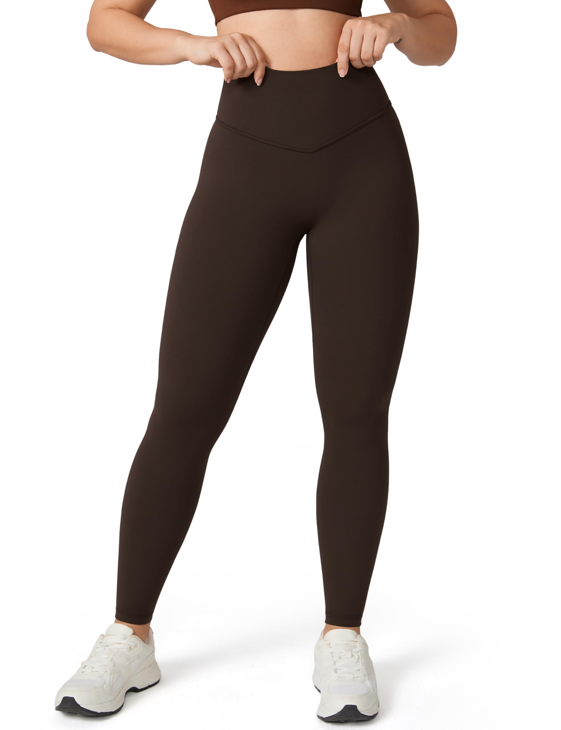 Hugcurve No Front Seam Full Length High Waisted Workout Leggings for Women Buttery Yoga Pants Athletic Tights - 28'' Large Clay Brown