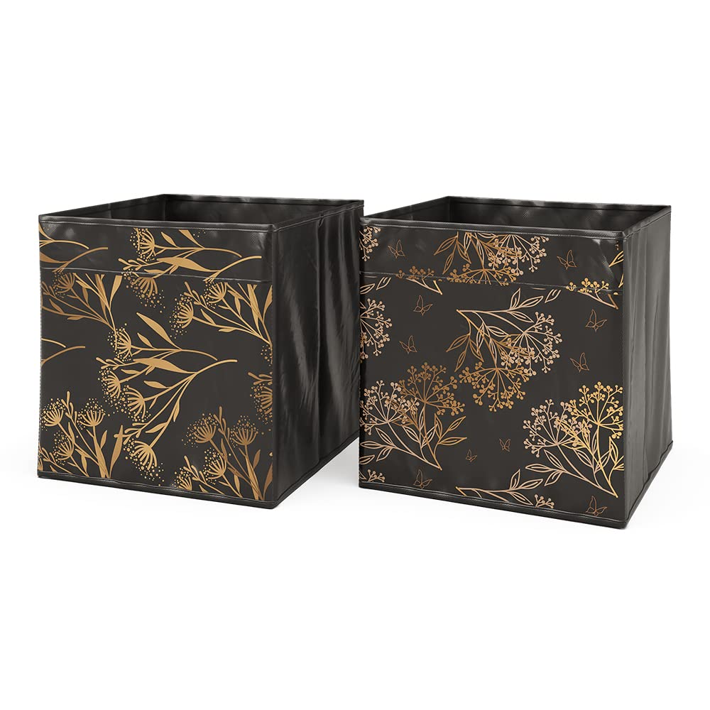 Vicco Boîte pliante, noir/​or, 30x30cm Set de 2 options1, compatible avec les systèmes d'étagères avec œillet de préhension intégré
