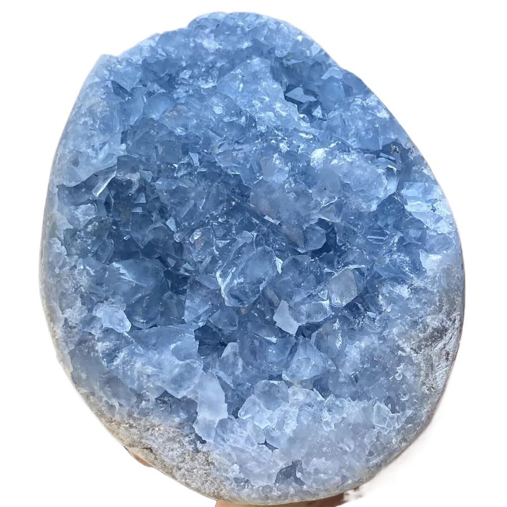 AARTERZZA 1pc 400-450g Crystal Stones for Home Decor Egg Shaped Blue Celestite