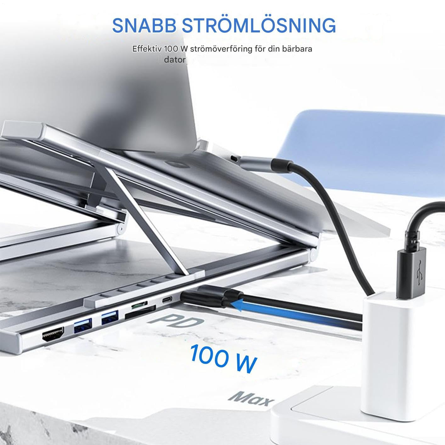 Base Para Portátil Con Puertos USB Hub USB C 8 en 1 con Refrigeración y | Soporte Ergonómico para Portátil Para Ordenador Portátil Tablet Computadora de