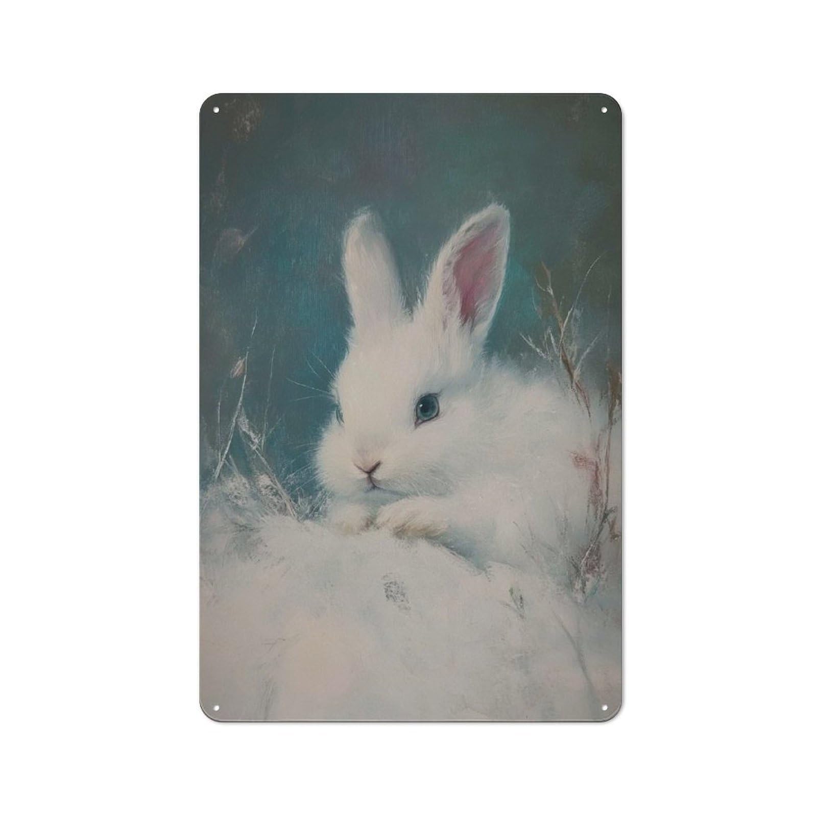 Junmoney White Rabbit Painting Tin Wall Plaque 30X20cm With For Home Office Or Studio, A New Home Present For Creative Workspace Decorators