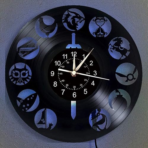 Reloj de pared con disco de vinilo, luz LED Legend Zeld, reloj de cuarzo de vinilo de 12 pulgadas, lámpara colgante creativa de 7 colores, reloj de