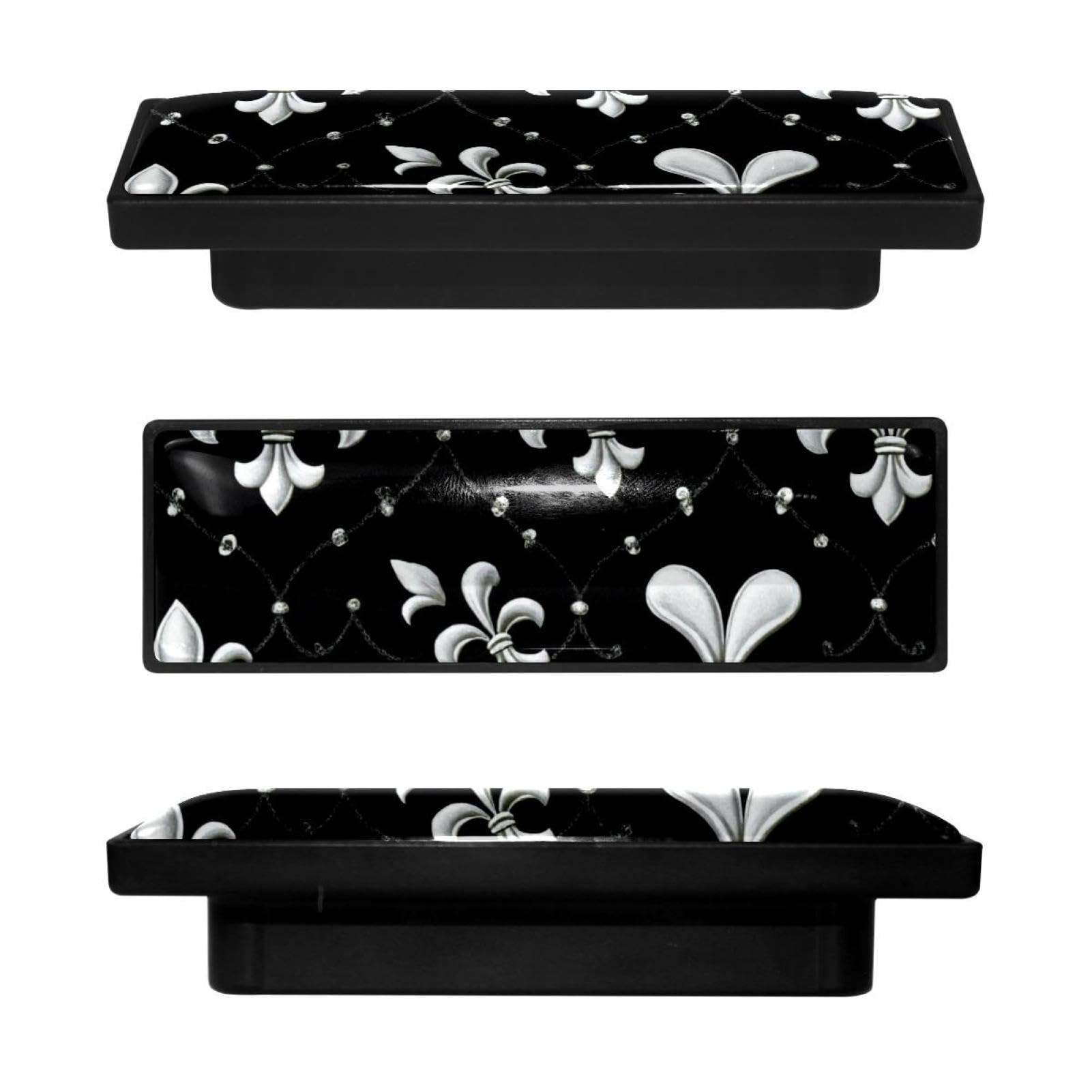 Boutons de placard rectangulaires argentés poignées tiroir fleur de lys