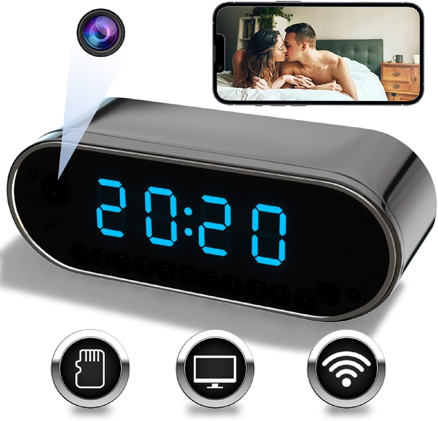 Spy Camera Hidden Camera with Video and Voice Reco, 2 in 1 Clock Hidden Camera Live Feed WiFi with app, 128GB Full HD 1080P Wireless Nanny Cam with Night Vision,Indoor Surveillance Camera for Phone/PC