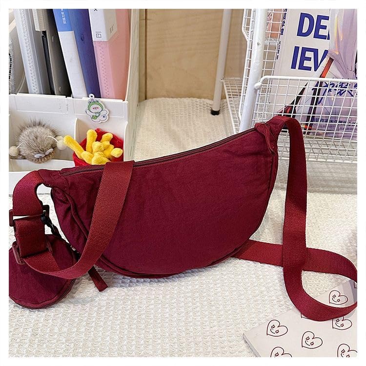 Image of Crossbody Bag with Coin Purse Hobo Sling Crescent Bag Women Men Trendy Small Nylon Shoulder Bag Purse Adjustable Strap