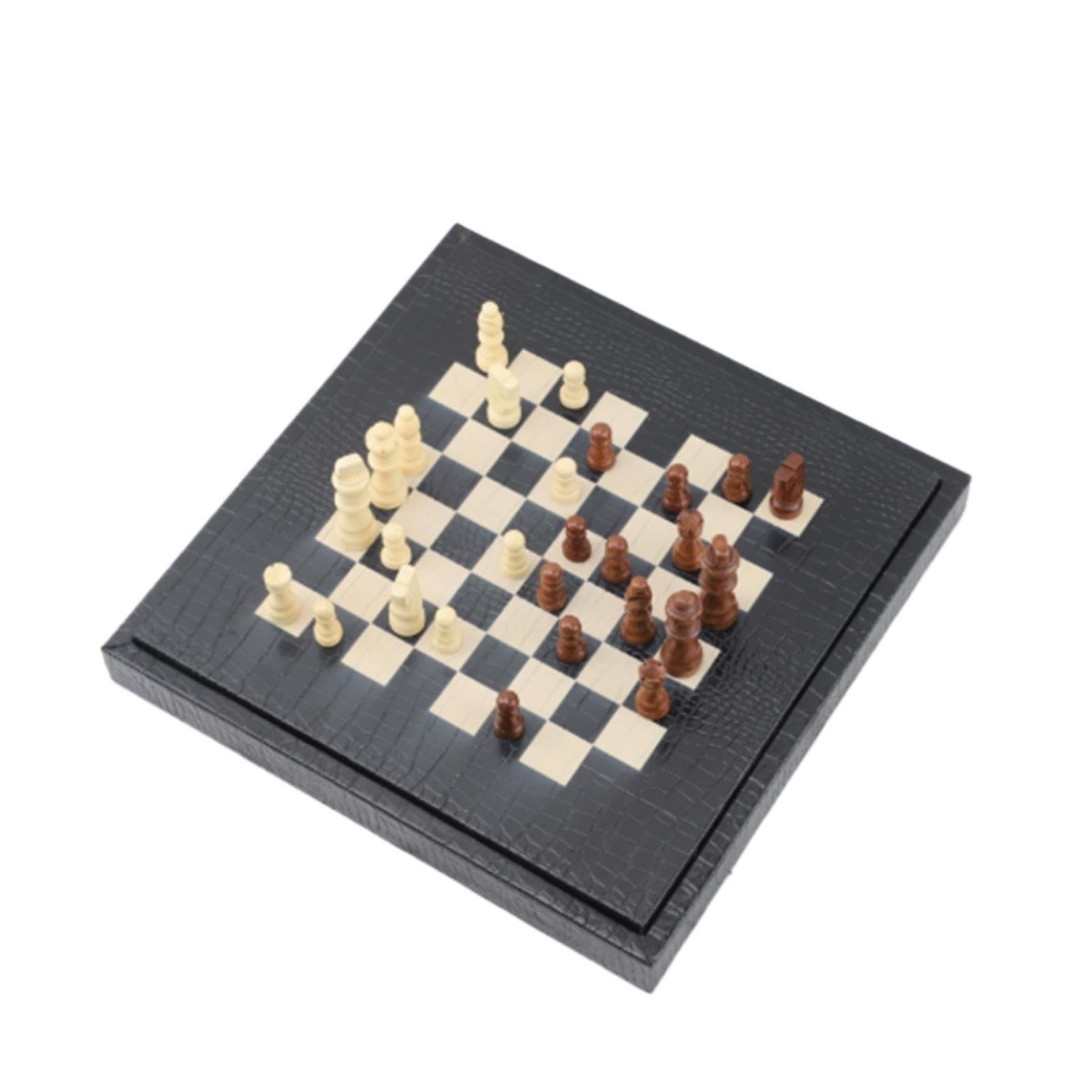 Set di scacchi in finta pelle Texture coccodrillo pieghevole | Regalo di gioco da tavolo di strategia classico portatile for adulti e amanti degli scacchi