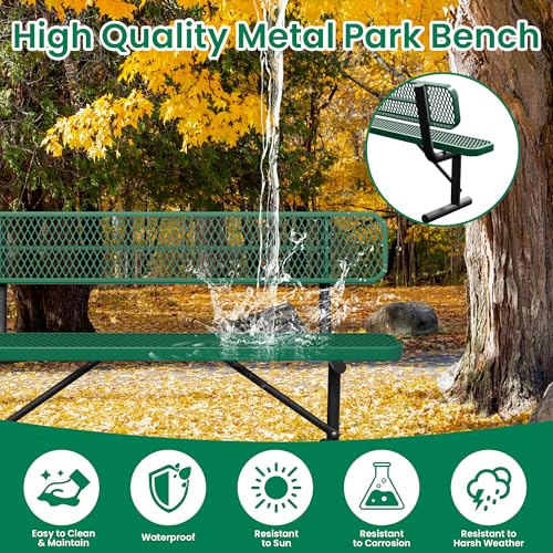 Image of Heavy Duty Park Bench with Back Portable Frame, Outdoor Steel Bench with Backrest, Outdoor Park Bench Expanded Metal Mesh Bench for Lawn, Park, Deck, Garden, Patio, Porch, Black (Green, 6FT)