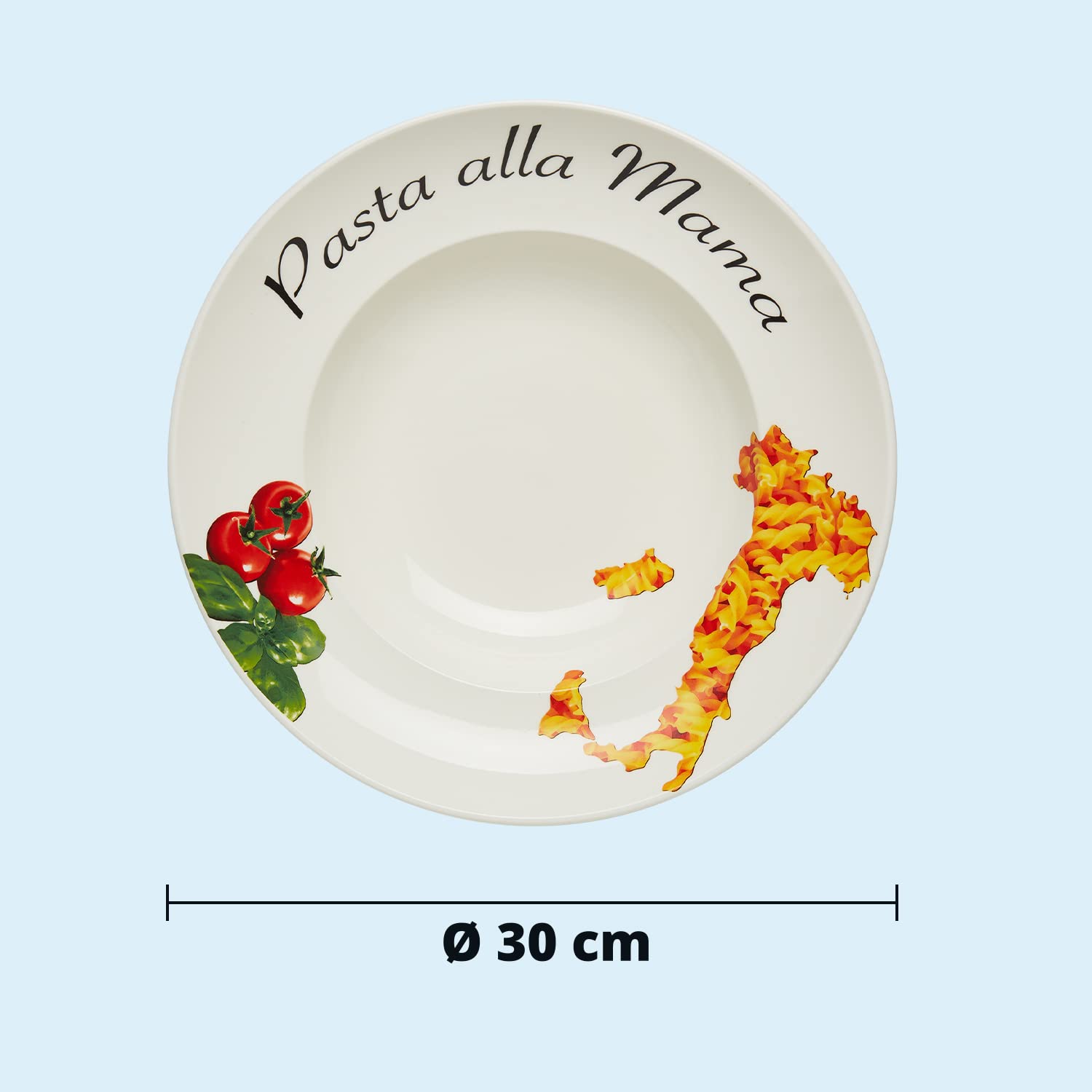 KHG 2er Set Pastateller, extra groß mit 30cm Durchmesser in Pasta alla Mama Print, perfekt für Gastro und Zuhause, hochwertiges Porzellan, Suppenteller, Salatteller, Spühlmaschinengeeignet