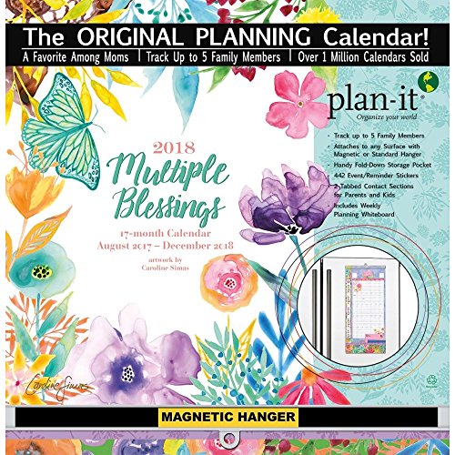 Wells Street by LANG - “Multiple Blessings”, 2018 Plan-It Wall Calendar, Artwork by Caroline Simas - 17 Month (Aug. 2017 - Dec. 2018) - Pocket, Tab, Whiteboard - Open 12