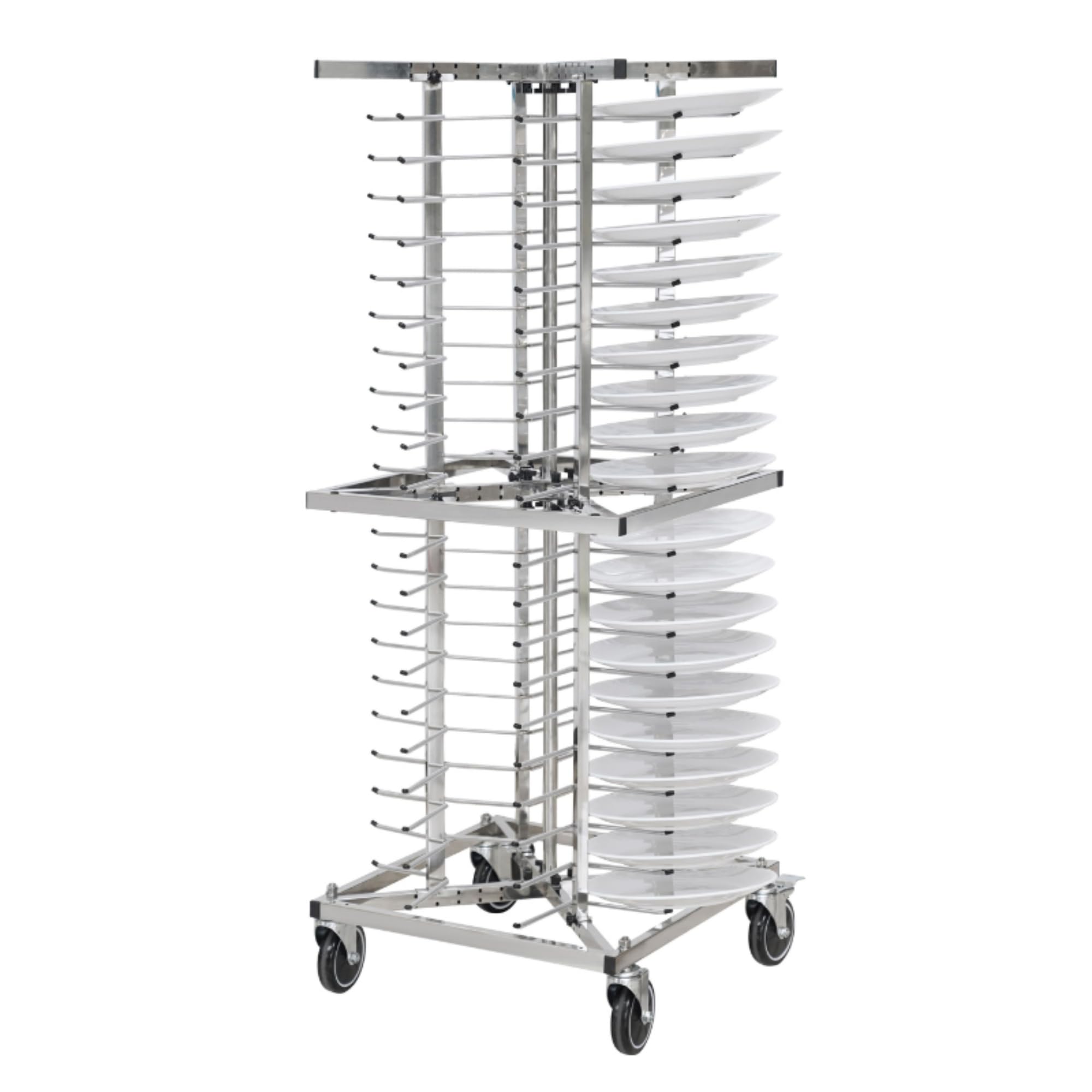Carrello per piatti 80 capacità – Trasporto e stoccaggio efficiente – Acciaio inossidabile – Ruote Girevoli con Freni – Ideale per Restauro ed Eventi