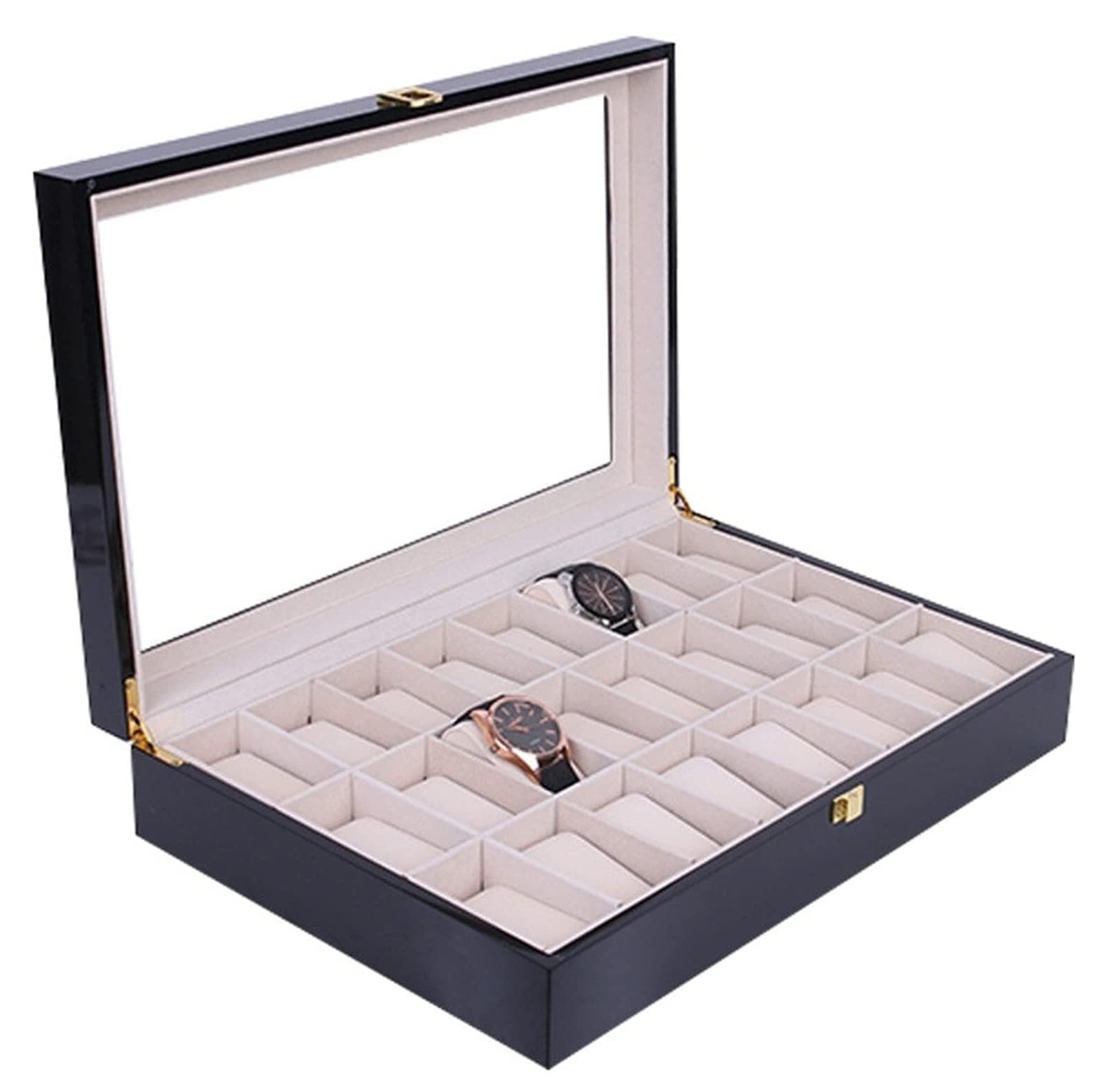 YNIYUJKL Watch Case Classic Wooden Watch Display Storage Case 24 Slots Watch Box Organizer Lockable Jewelry Holder Clear Top Watch Box,Black-44 * 29.5 * 9Cm,Black-44 * 29.5 * 9cm