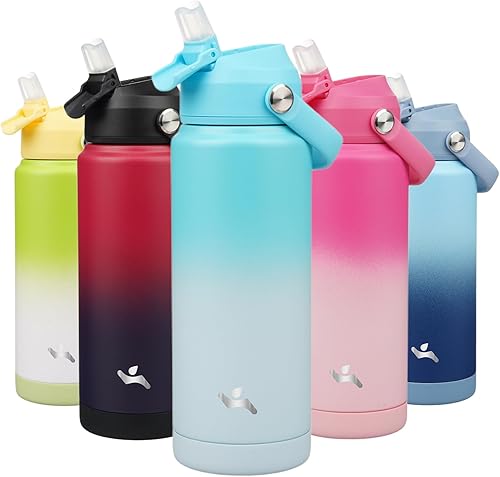 Miniatura 51 de Botella de agua aislada con tapa con pajilla, botella de metal al vacío de acero inoxidable de 12 onzas con mango de silicona, rosa ROSA ROSA,Flor