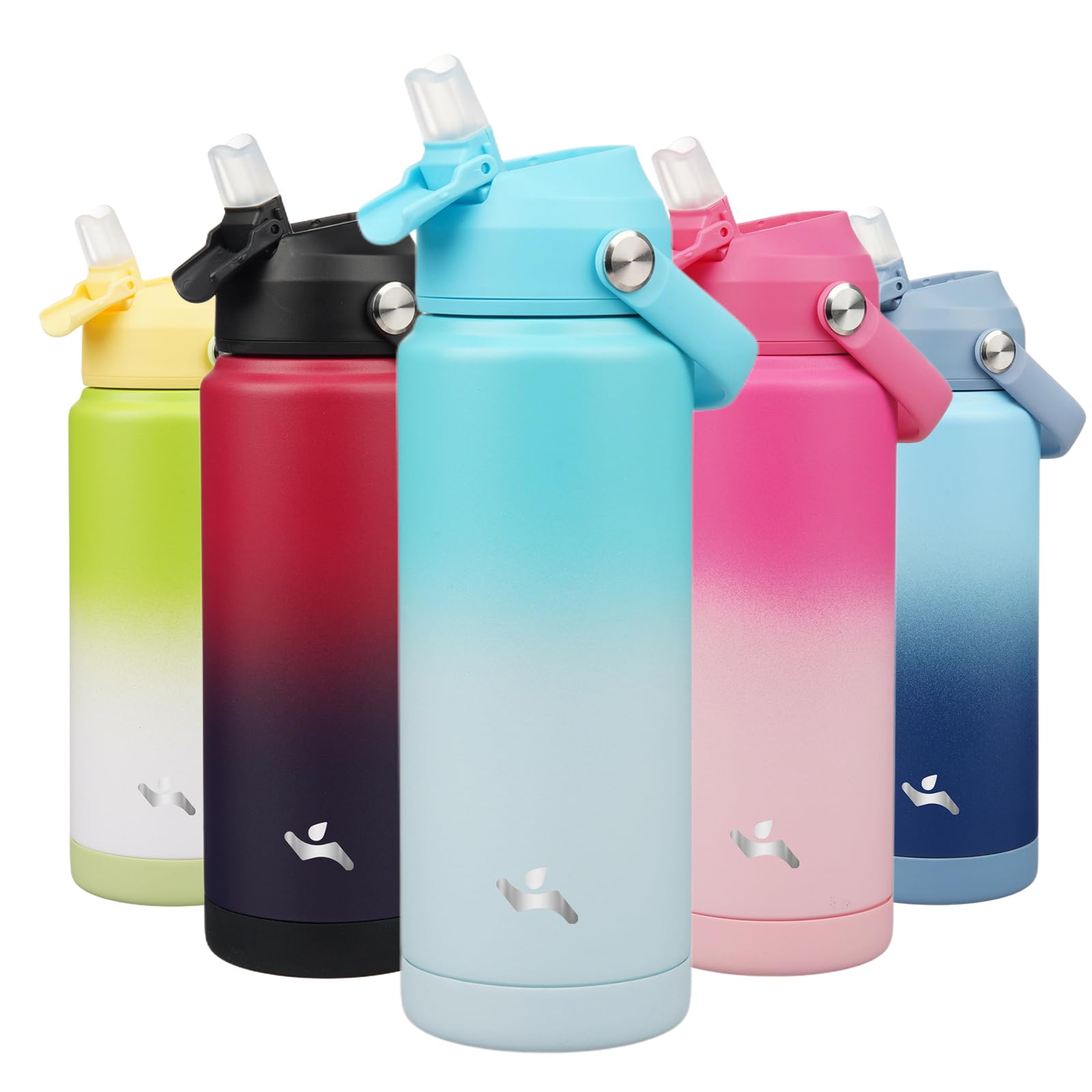 Konokyo Insulated Water Bottle with Straw Lid,24 oz Stainless Steel Vacuum Metal Bottle with Silicone Handle,Sea Salt