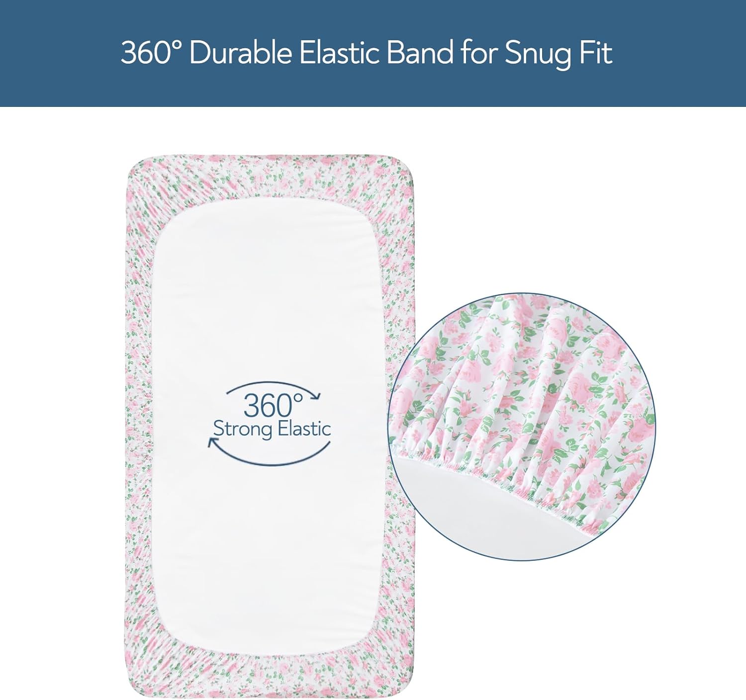 Stretchy Crib Sheets for Girls, 4 Pack Baby Sheets Fitted for Standard Crib and Toddler Mattress 52" x 28", Soft and Breathable Fitted Crib Sheets Neutral, Pink & Floral - Image 4