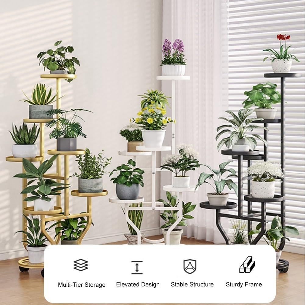 LXHELIVERY Support pour Plantes D'intérieur en Métal sur roulettes – Présentoir pour Pots De Fleurs Et Plantes Multiples, pour Chambre, Salon, Balcon Et Jardin(Blanc)