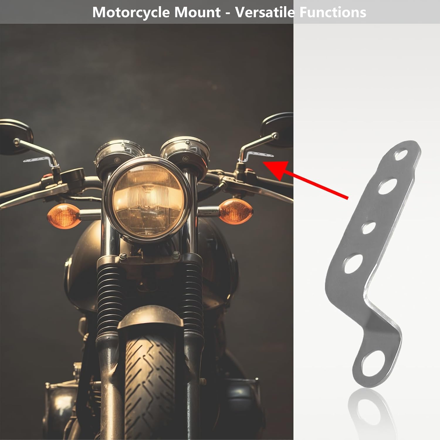 Extension Motorcycle Headlight Bracket Silver, Z Shape Adjustable Stainless Steel Rear View Mirror Light Bar Mounting Brackets, Universal Fit for Most Bikes (2PCS)