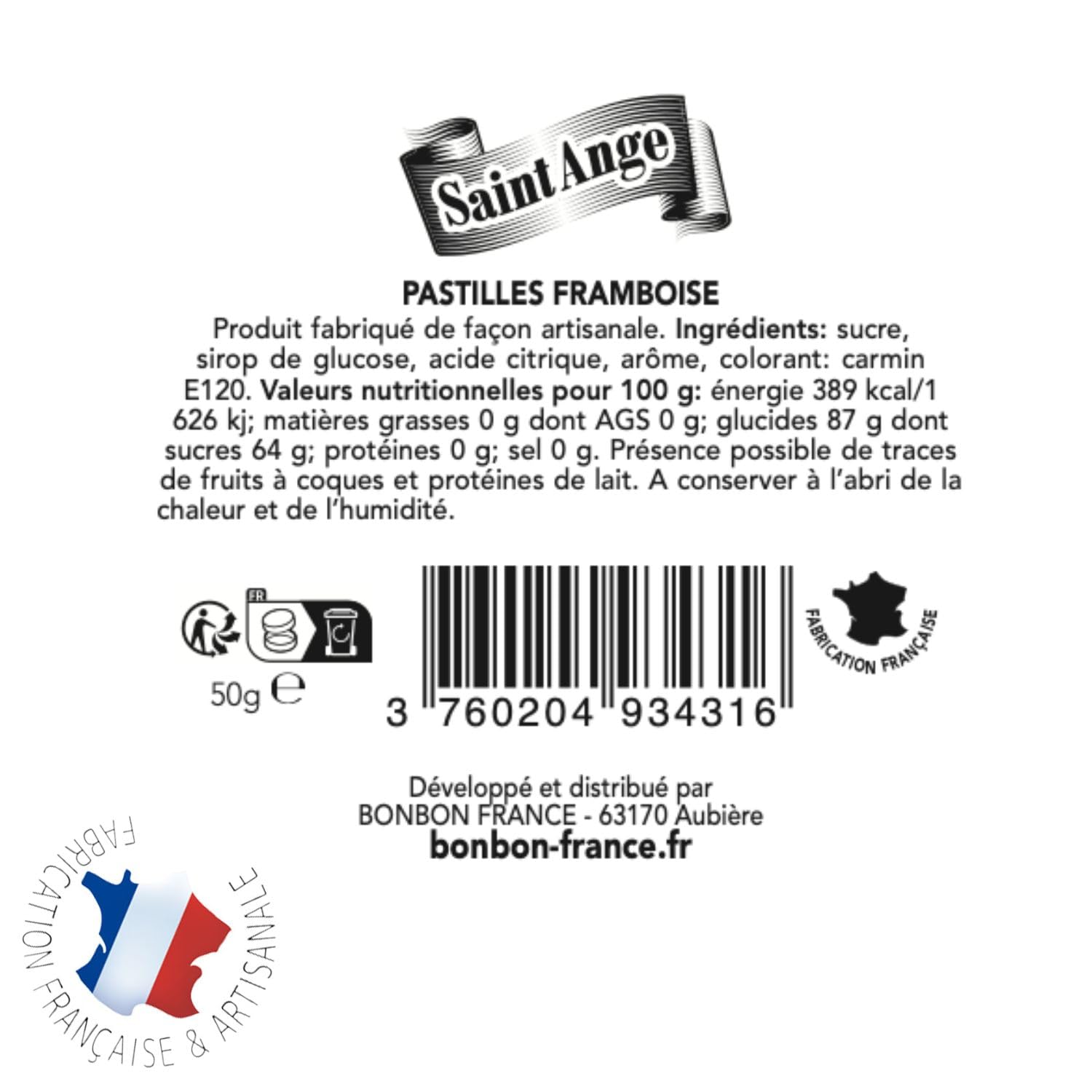 Lot de 10 boites Framboise Pastilles Saint-Ange Framboise Bonbons Traditionnels 100% Français Framboise