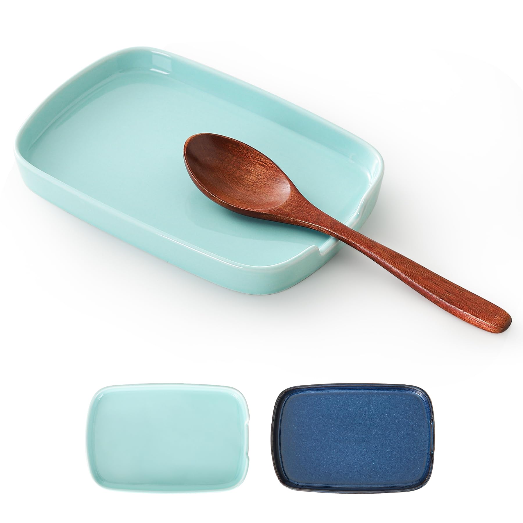 ABRUTY Spoon Rest for Stove Top, Ceramic Spoon Holder for Counter, Modern Farmhouse Decor Accessories for Spatula, Spoons or Tongs, Rectangular, Turquoise