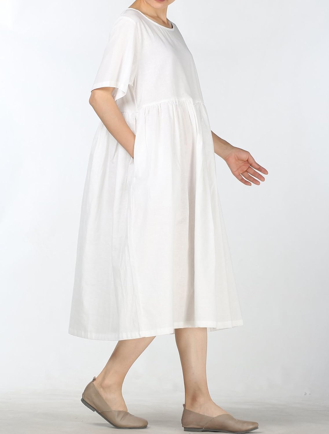 Minibee Women's Linen Tunic Summer Dress Casual Midi Dresses with Pockets - Image 5