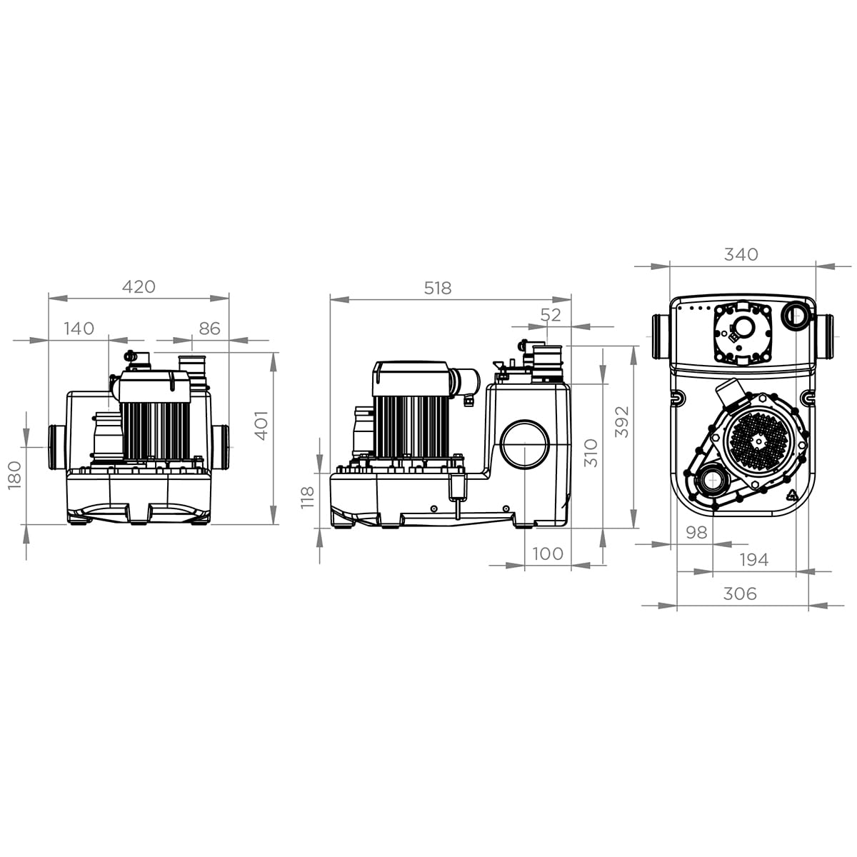 SFA – Sanicubic 1 GR HP S – Kleinhebeanlage für Abwasser – Bodenstehend – Schneidwerk Pro X K2 – 2 niedrige Zuläufe – Für Haus, Wohnung & Geschäftsräume – 42 x 51,8 x 40,1 cm – 2.000 W