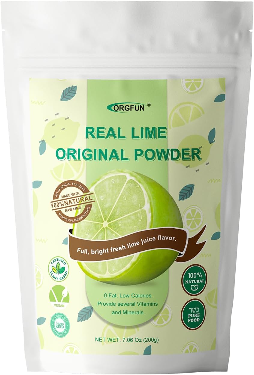 ORGFUN Original Lime Powder, Whole Lime Juice Freeze Dried Powder, Great for Cocktails, Drinks, Smoothies, and Cooking 7.06 Oz