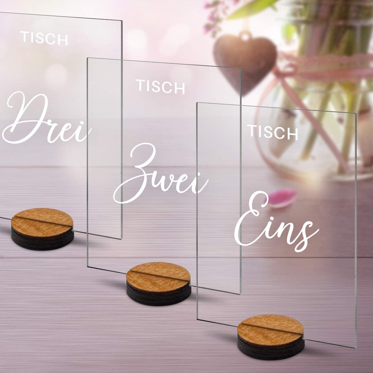 Hochzeit Tischnummern Acrylglas mit Lasergravur Milchig-Weiß Inkl. Standfuß Party Deko Set wählbar Rechteck - Schwungvoll Elegant (1-10)