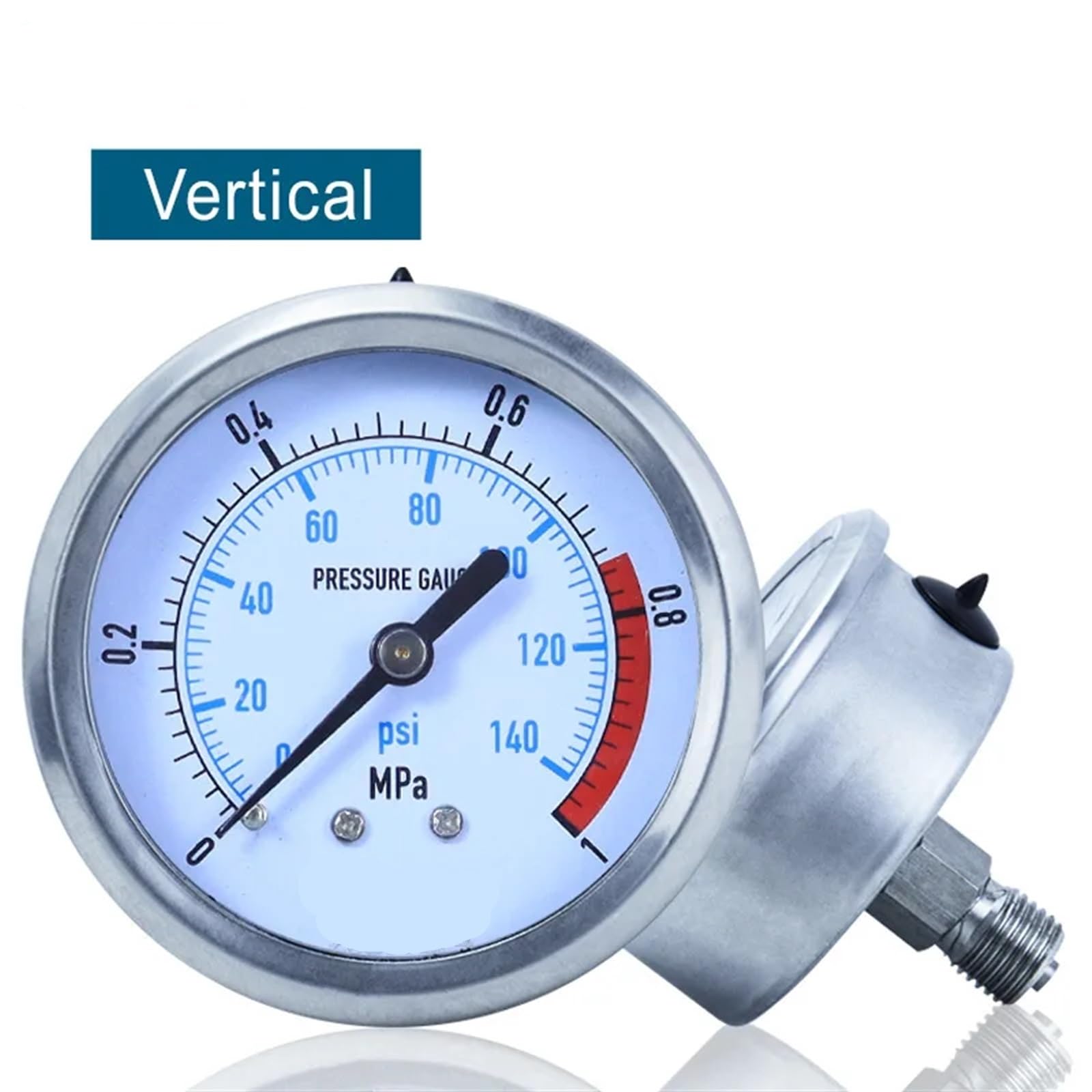 Manómetro hidráulico de Acero Inoxidable de 100 mm para Aceite de glicerina, 0-60 MPa, antivibración, para Aire y Agua, G1/4 G1/2 (Color: Media rosca-01, tamaño: 0-0,6 MPa)