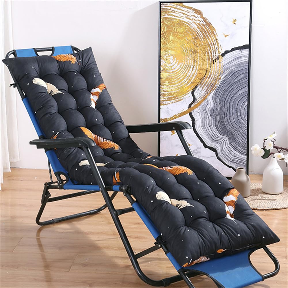 Mateju Sun Lounger Cushion Thick Soft Recliner Cushions Non-Slip Top Cover, Print Quilted Thick Padded for Garden Indoor Outdoor Garden Rocking Chair/Sunbed/Bench (Brown Feather,48x120cm)