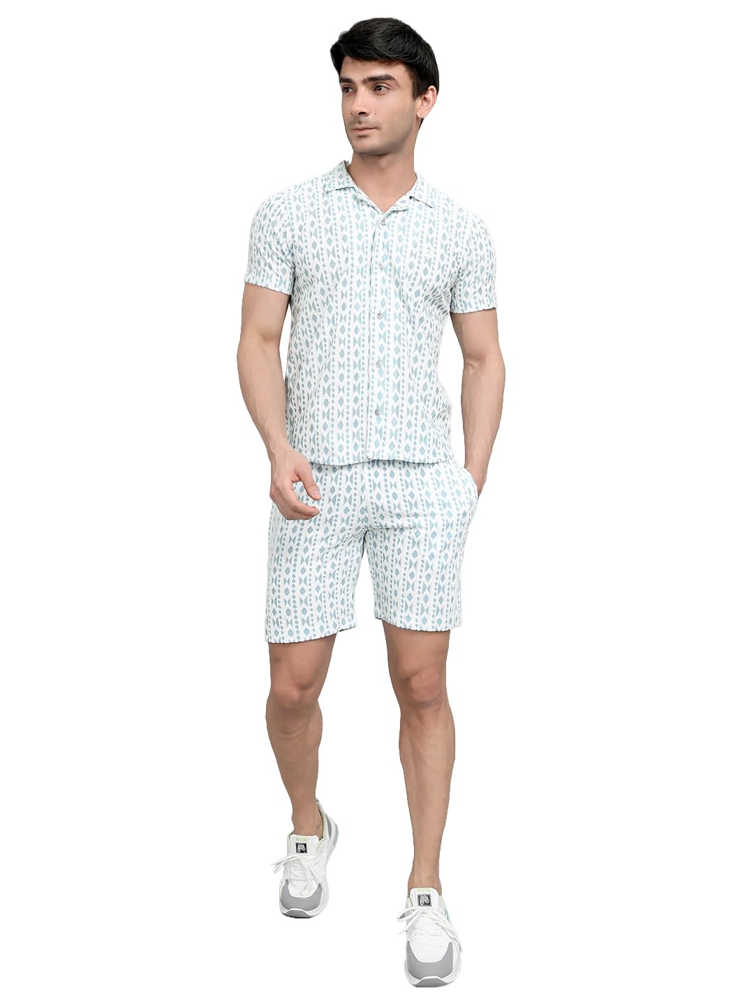Mens Regular Fit Geometric Print Bermuda Set |Mid Rise, Drawstring Waist & Side Pockets | Casual Short Set For Men's (Pack Of 1)-image-19