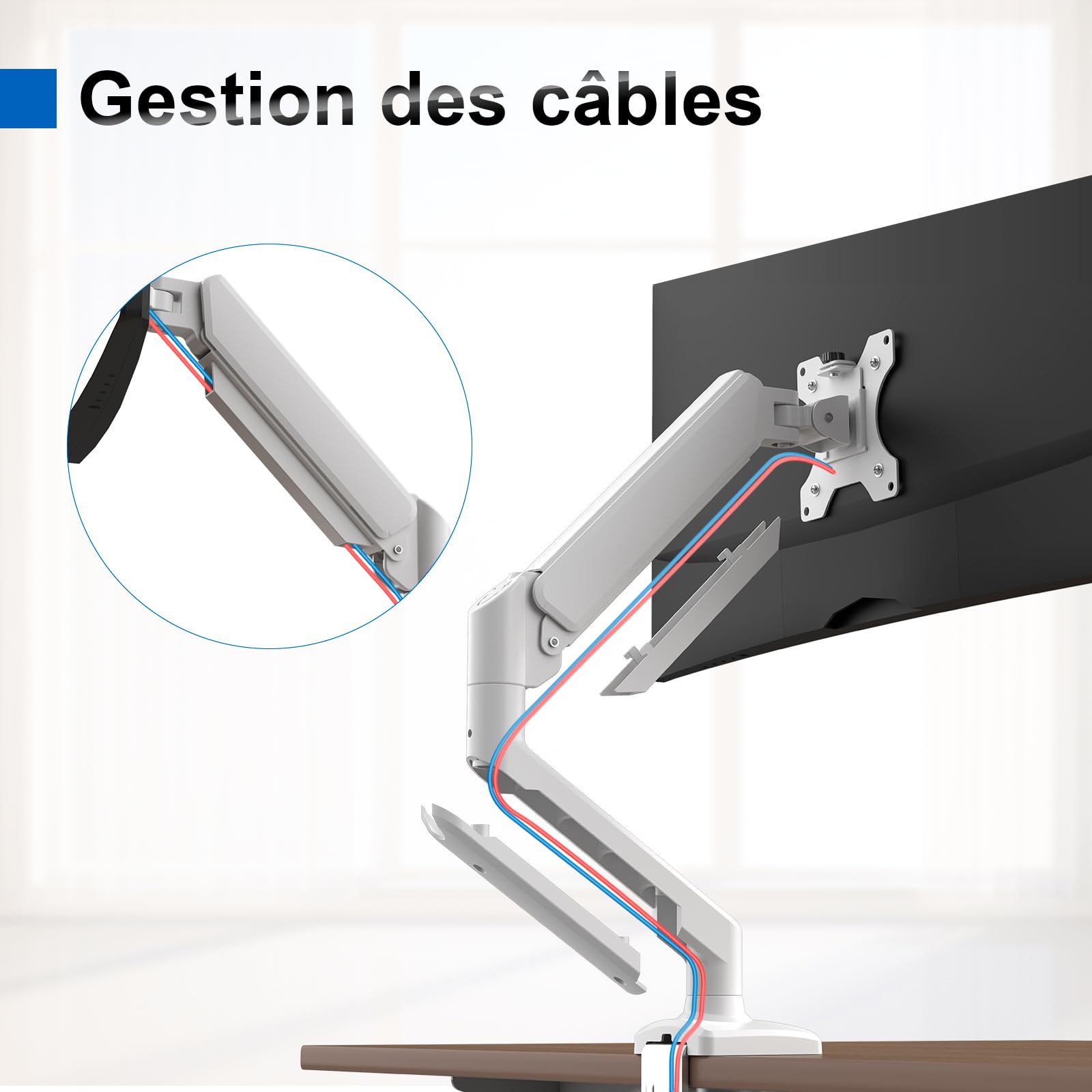 GRIFEMA GB2003W-1 Bras Ecran PC VESA 75x75-100x100 mm Rotation 360° Réglable Hauteur 9 kg Blanc