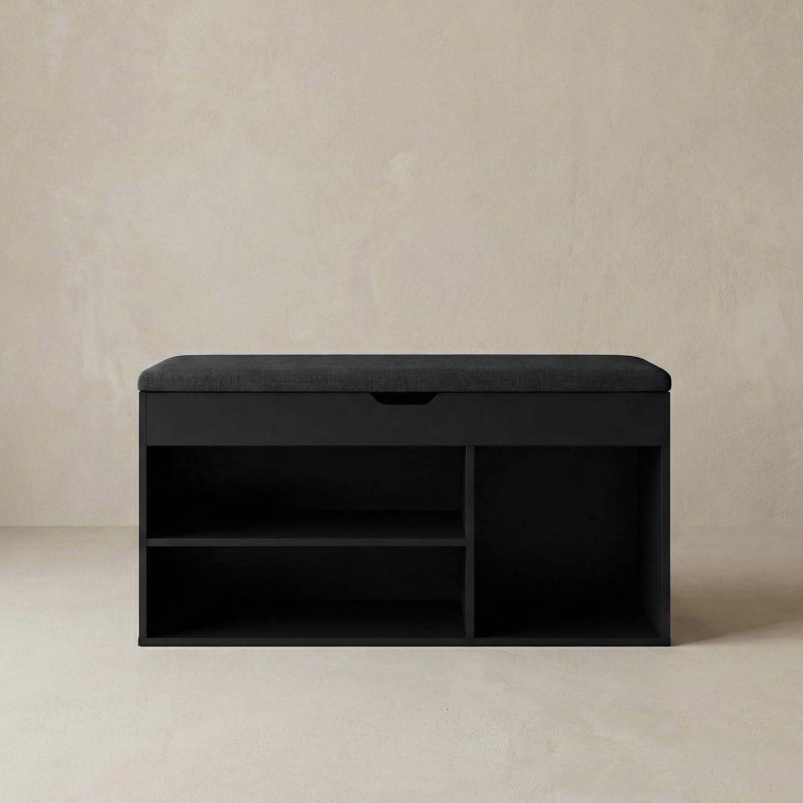 BOXIMO TRIA Schuhschrank mit Sitzbank 80 x 43 x 30 cm Schwarz MDF Polyester