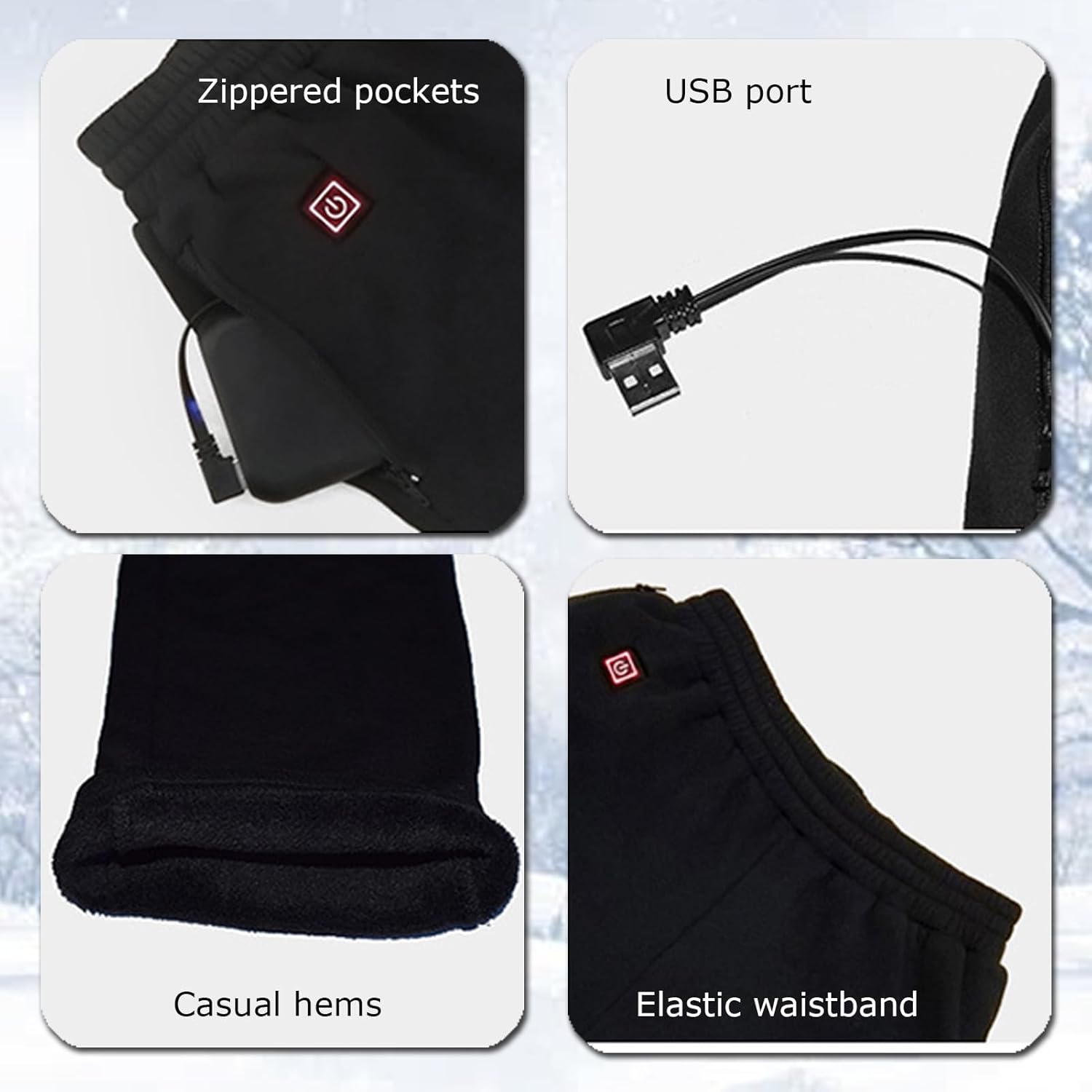 USB Heated Thermal Underwear Set Outdoor Hunting Heated Top Bottom Pants with 20 Heating Zone for Men Women, Washable