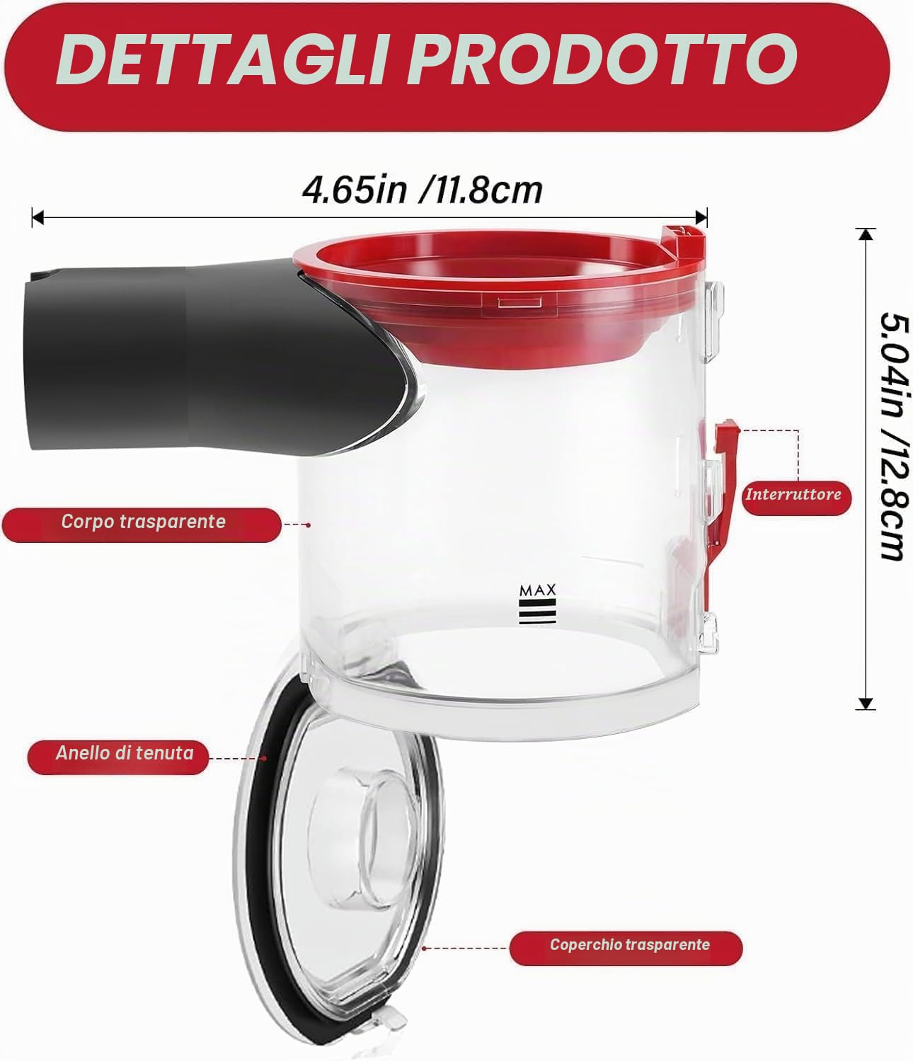 Contenitore della polvere aggiornato compatibile con aspirapolvere Dyson V7(SV11) V8(SV10), parte di ricambio del contenitore raccoglipolvere, contenitore della polvere codice articolo 967699