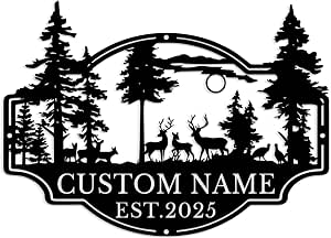 Custom Deer Name Sign, Personalized Deer Head Metal Wall Art, Home Deer Hunter Surname Sign, Customize Your Name Sign, Personalized Home Metal Sign Plaque (Style-6)