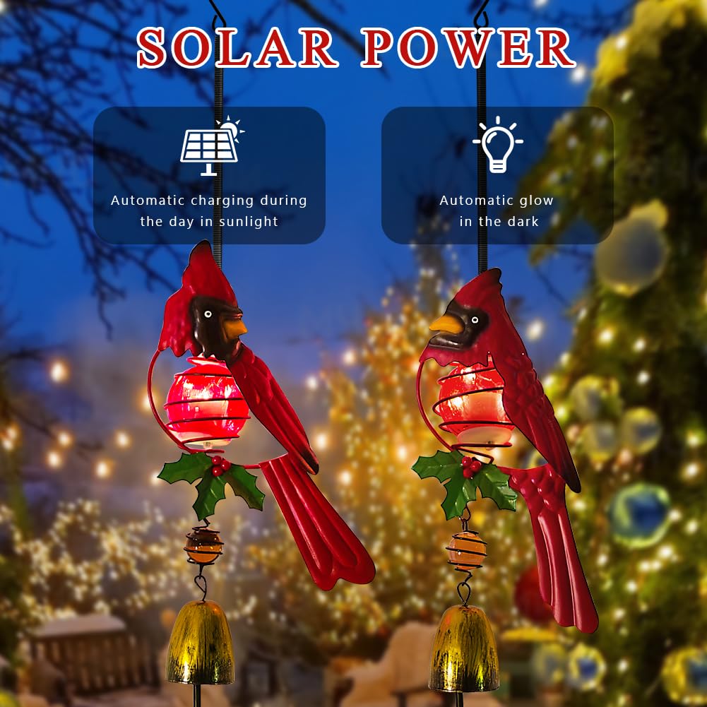 Confezione da 2 luci solari cardinali a forma di uccellino rosso, con molle rimbalzanti, decorazione natalizia per esterni, interni, giardino, cortile, portico